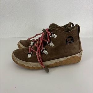 Sorel Brown Leather Suede with Pink No Tie Lace Winter Boots